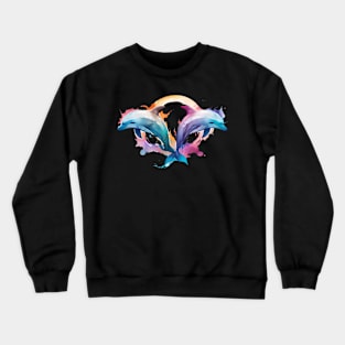 A dynamic dolphin design in a vibrant watercolor style, dolphin gift Crewneck Sweatshirt